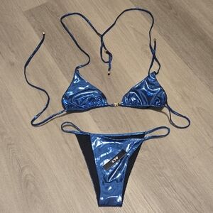 Shiny Metallic Blue Bikini Set